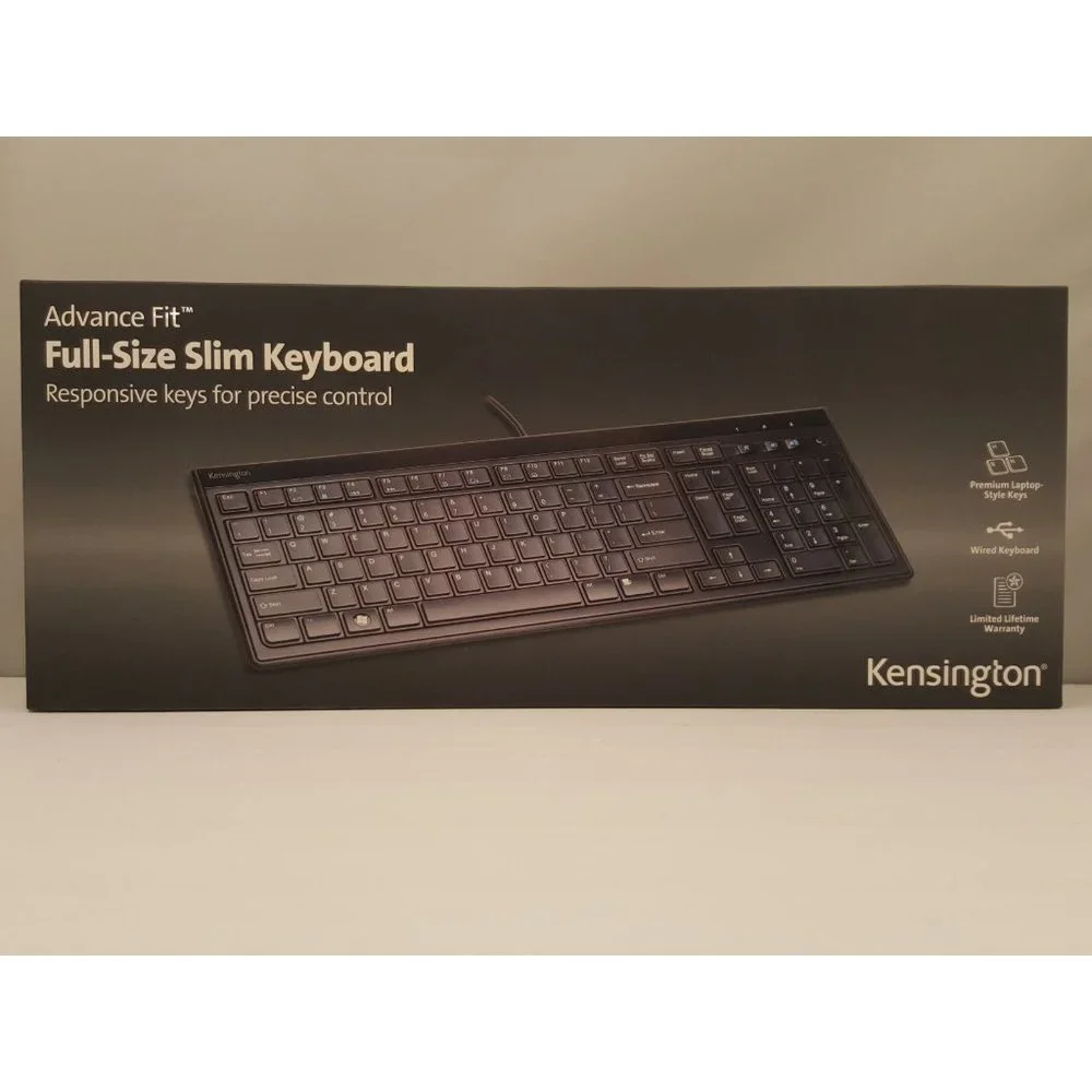 KENSINGTON Advance Fit Full Size Slim Wired Keyboard USB K72357USA NEW